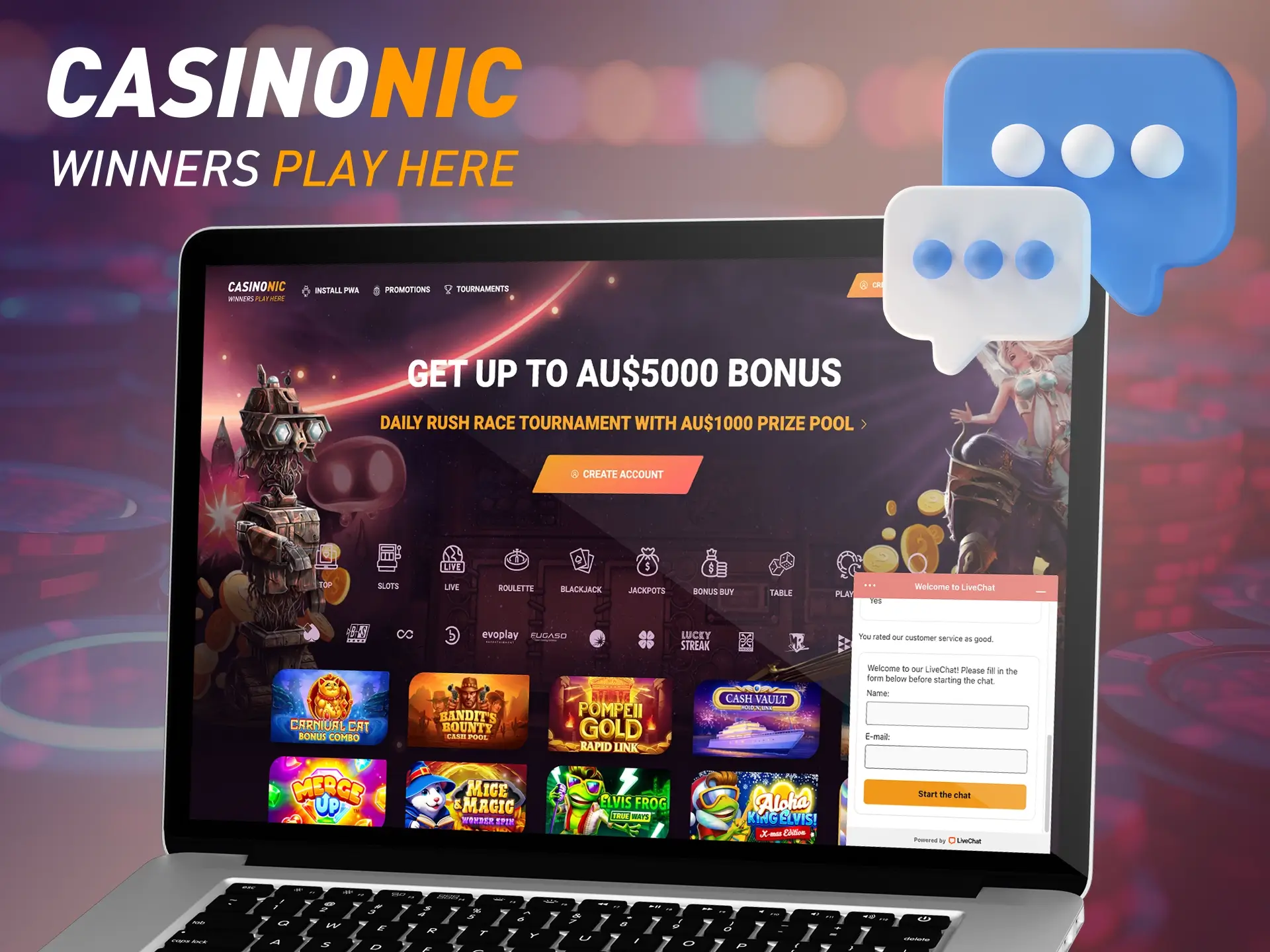 With 24/7 customer support, Casinonic Casino holds the high bar of service and the title of the best casino in Australia.