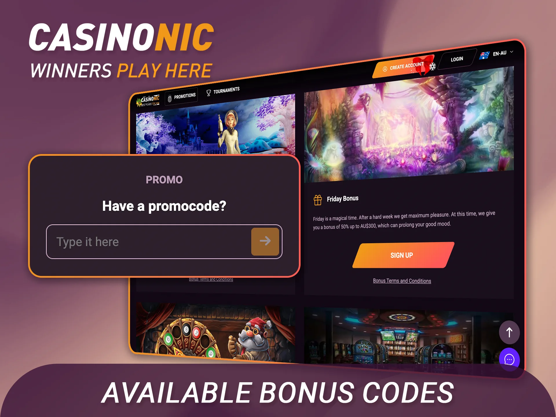 Check if the latest Casinonic bonus codes available for you.